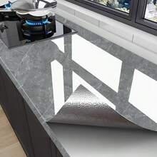 1卷光面接触纸自粘墙贴可撕PVC墙纸即剥大花石纹壁纸适用于厨房、卧室、客厅、台面家具装饰墙纸卷，家居装饰家具翻新15.74x196.85英寸 - 淺灰色 - 查看 13