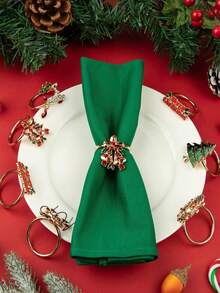 6-12pcs/Set Mixed Christmas Letter, Deer, Candy Cane, Wreath, Bell, Christmas Tree Napkin Rings, Holiday Tabletop Decorations