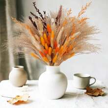 100 pièces Décorations de fleurs séchées d'automne Herbe de Pampa orange Bouquet doré moelleux Centres de table de mariage d'automne Style rustique et champêtre Fleurs d'automne bohèmes pour la décoration intérieure et extérieure