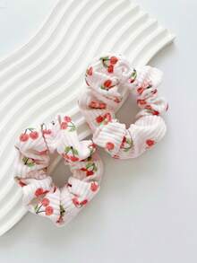 3/2pcs Autumn/Winter New Flocked Scrunchies, Cherry Blossom Sweet Hair Ties For Ponytail & Bun, Women Hair Accessories, Polyester ,Scrunchy Hair Ties