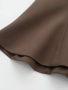 Blusa de verano de mujer con cuello redondo, sin mangas, bajo con volantes y cuello halter de parches de unicolor - Marrón - Ver 4