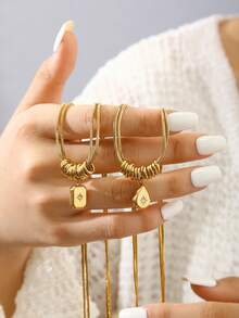 TONSI 1 chiếc vòng cổ xương rắn mạ vàng 18k bằng thép không gỉ cổ điển hai lớp có mặt dây chuyền hình trái tim hình học, phù hợp với nhiều dịp khác nhau dành cho phụ nữ - Kiểu 1 - Xem 7