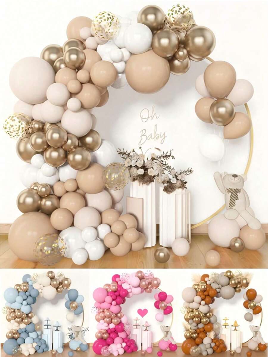 90 件白色气球拱门和花环套装，18 英寸 12 英寸尺寸，米色奶油色香槟金色金属色和五彩纸屑乳胶气球，适用于波西米亚风中性婴儿洗礼生日派对装饰