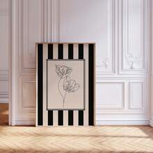 Minimal Black And White Line Art Flower Print, Striped Wall Art, Cottagecore Wall Art, Nature Line Drawing Print, Modern Botanical Canvas Poster, Home Decor Living Room, Wall Decor, No Frame - Multicolor - View 7