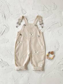Baby Girls' Casual All-Over Embroidered Floral Light Blue Suspender Pants, Summer - Apricot - View 7