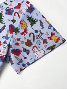 Women's Christmas Print Short Sleeve Scrub Top With Pockets, Snowman Pattern, Veterinary Uniform, V-Neck T-Shirt - Multicolor - View 4