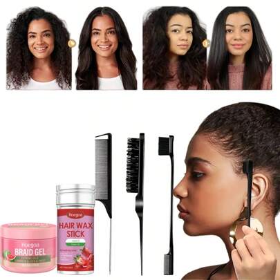 3 peças/2 peças Conjunto de Penteado: Bastão de Cera de Cabelo + Gel de Penteado, Adequado para Controlar Frizz e Bordas Assimétricas de Cabelo Natural ou de Peruca, Acompanha Escova para Controle de Bordas, Cera de Penteado Não Oleosa, Produtos de Penteado Duradouros e Temporários, Adequado para Bordas Frisadas.