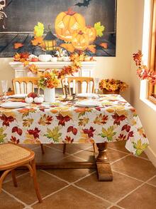 1pc Thanksgiving Maple Leaf Print Tablecloth, 3D Bamboo Texture, Washable Rectangular Table Cover For Coffee Tables, Bedside Cabinets, Dining Tables, Home Decor, Dining, Parties, Holidays, Autumn