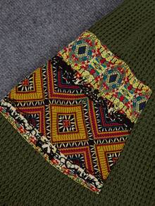 Plus Size Casual V-Neck Random Print Pocket Knit Sweater Dress - Army Green - View 4