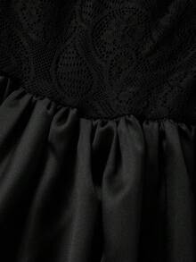 镂空透视性感复古蕾丝边夜店派对连衣裙 - 黑色 - 查看 12