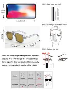 1pc Men's Classic Square Double-Beam Large Frame Minimalist Stylish Fashion Fashion Glasses, Suitable For Parties, Casual, Vacation, Travel, Beach, Daily Wear - Gray Frame Yellow and Green Film - View 2