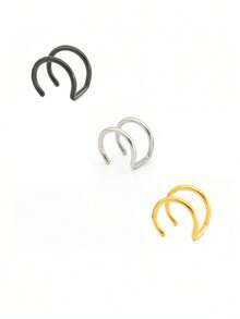 3Pcs/2Pcs/1Pc Stainless Steel Fake Lip Cuff False Lip Ring Fake Lip Nail Ear Piercing Jewelry For Women Men Clip On Ear Cuffs Fake Lip Ring Non Piercing Labret Rings - Multicolor - View 6