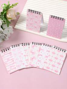 8pcs Mini Pink Bow Themed Spiral Notebooks, Dreamy Pink & White Bow Theme Party Favors, Birthday Party Small Gifts, Party Game Prizes, Gift Decor Spiral Notebooks, Tear-Off Notebooks, Portable Pocket Mini Notebooks, Suitable For Daily Use, Student Gifts, Back To School Rewards, Party Favors, Stationery, Diaries, Notepads - Pink Bow - View 5