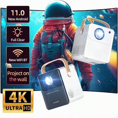 HUASHIJIE 2025 New Super-Clear 1080P Intelligent 5G Dual-Band Projector Home Bedroom 4K Ultra-High-Definition Projection Wall High-Definition Small Home Theater HD Computer Screen Projection Fitness Office Outdoor Camping Room Internet Class Living Room Dormitory Students Mini-Projector