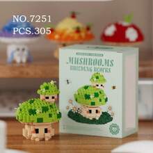 一套 300+ 颗粒积木玩具，可爱的蘑菇系列桌面装饰，坚固的 ABS 材质，红色/白色/绿色/粉色，非常适合节日礼物、万圣节礼物和家居装饰 - 彩色 - 查看 15