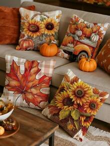 1 buc/2 buc față de pernă cu imprimeu de dovleac, frunză de arțar, față de pernă decorativă de Ziua Recunoștinței, 45*45 cm, material catifea piersică, imprimare digitală pe o singură față, potrivită pentru canapea, sufragerie, dormitor, mașină, birou, hotel, decorare, cadou perfect pentru familie și prieteni, toate anotimpurile