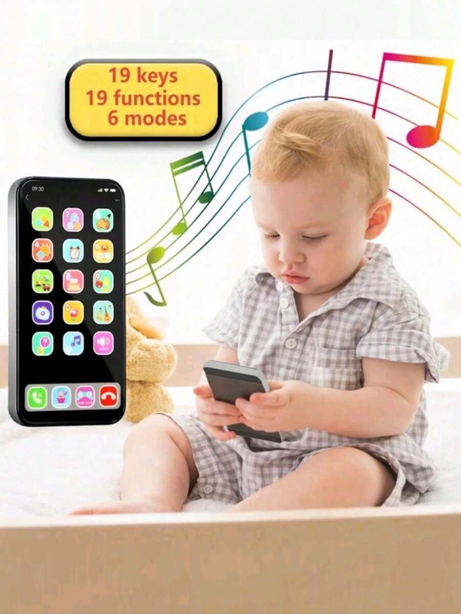 1个儿童逼真苹果造型音乐手机，多模式触摸屏益智玩具，男孩女孩生日礼物（不含电池） - 彩色 - 查看 1