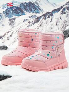 HOBIBEAR 兒童雪地靴,冬季保暖防滑防水嬰兒鞋,男女童靴子配毛绒内衬 - 粉色 - 查看 4