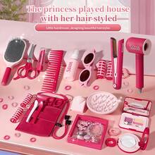 Kids Pretend Play Hairstylist Makeup Salon Toy Set, Girls Realistic Hairdryer, Curling Iron, Makeup Vanity Playset, Birthday Gift - Multicolor - View 2