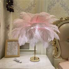 (Pink 30 Feathers)Rechargeable Feather Light With Built-In Battery, Portable Cordless DIY Home Living Room Coffee Table LED Decorative Lamp, Bedside Desk Lamp, Ins Style Girl Live Stream Atmosphere Light, Birthday Wedding Romantic Night Light, European & American Style + 1 Charging Cable, Lamp Body Color French Gold, Actual Color May Differ From Image