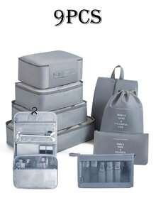 9 حقيبة تخزين للسفر مزينة بشعارات، حقيبة تخزين ملابس من البوليستر الحديثة للسفر والأنشطة الخارجية