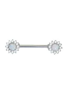 1pc 14G 1.6x14/16mm External Thread Flower Opal Nipple Ring, Punk Piercing Jewelry, Fashionable Gift