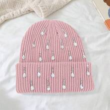Knit Rhinestone Embellished Hat For Women, Winter Warm Beanies Cap For Outdoor Shopping, Dating, Ski - Hồng - Xem 5