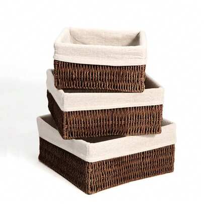 3 piezas/1 pieza Cesta de almacenamiento de escritorio tejida a mano de ratán, bandeja para maquillaje, llaves, aperitivos, organizador de cestas para sala de estar, dormitorio, sala de estudio y oficina, cesta de almacenamiento para decoración del hogar, y regalo del Día de San Valentín