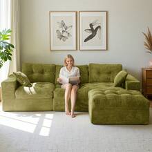 MAXYOYO L-Shaped Modular Sofa With Convertible Left/Right Ottoman,Cloud-Textured Tufted Cushions,Four Combinations,Sofa In A Box,No Assembly Required - Green - View 8
