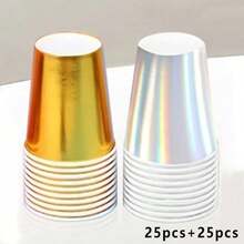 50/25pcs 9oz Disposable Cups, Thick For Hot/Cold Drinks, Tea, Coffee, Milk, Juice, Ideal For Birthday, Wedding, Anniversary Party, Camping, Kitchen, Christmas, Thanksgiving, Halloween Decoration - Gold, Silver and Rose Gold - View 17