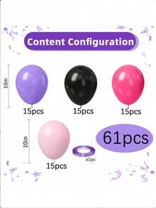 61 de baloane mov negre și roz, baloane mov negre și roz aprins de 10 inch pentru fete, ziua de naștere, baby shower, nuntă, dezvăluirea sexului, Valentine, decorațiuni de mireasă
