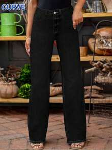 Quần jeans nữ cỡ lớn màu đen có túi, dáng suông, chất liệu cotton pha 67% co giãn, thích hợp cho mùa Thu/Đông/Xuân. - màu đen - Xem 11
