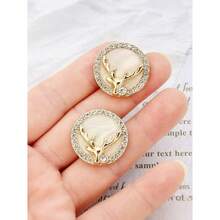 10pcs Christmas Diamond Studded Deer High-End Button, Gold Button, Suitable For Decorating Coats, Sweaters, Cardigans, Shirts And Other Clothing, Classic Style For Women's Coats, - Gold - View 6