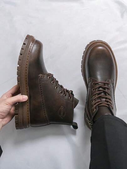 Herren Schnürstiefel, einfarbige klassische Motorradstiefel, modische multifunktionale Wanderstiefel mit Gummisohle, bequeme Derby-Stiefel, Herren Mode Hochzeits-/Büroschuhe