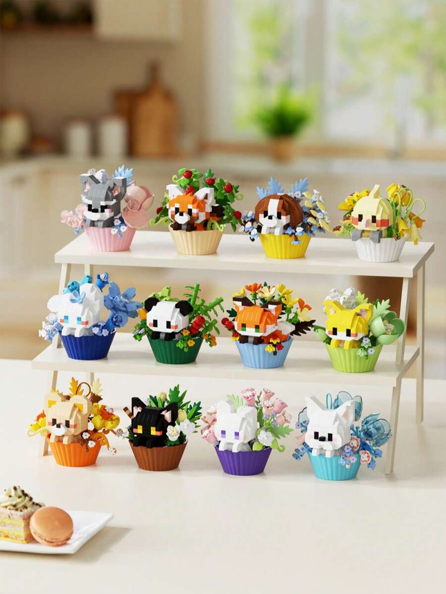Bộ đồ chơi lắp ráp hình động vật và cây trồng trong chậu Kawaii Decorations Đồ chơi giáo dục trẻ em Khối siêu nhỏ Đồ chơi lắp ráp thú cưng Quà tặng Giáng sinh/Quà tặng năm mới/Quà tặng sinh nhật, Đồ trang trí để bàn - Nhiều màu - Xem 1