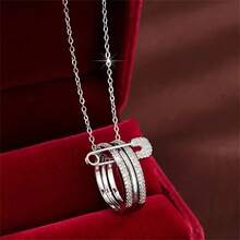 1pc Elegant Fashionable Copper Zirconia Tri-Color Safety Pin Necklace, Jewelry Gift For Women Suitable For Daily Wear, Shopping, Party