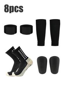 8pcs/Set Football Anti-Slip Leg Warmers, Shin Guards, Pre-Cut Sock Covers And Shin Strap Kit - Essential Gear For Football Players - Unisex