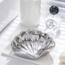 Ceramic Soap Holder, Sea-Shell Soap Tray With Self Draining, Soap Tray For Sink Washroom Bathroom Shower, Small Cute And Elegant Holder With Glaze, Easy Cleaning