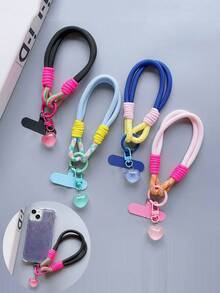 Cordón corto para teléfono con colgante de corazón de dos colores, correa de muñeca corta, cordón colgante reforzado, clip de teléfono lindo