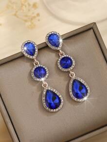1 Pair Bohemian Metal & Glass Rhinestone Decoration Fashionable, High-End, Versatile Popular Earrings - Royal Blue - View 5