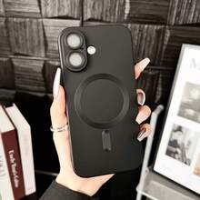 Ốp lưng điện thoại từ tính mờ tương thích với iPhone 17/16/15/13/12/14/11 Pro Max Plus, hỗ trợ sạc không dây, kèm miếng dán bảo vệ ống kính và khả năng chống sốc. - màu đen - Xem 7