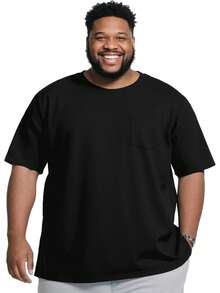 Big And Tall T-Shirts With Pocket For Men, S-5XL Plus Size Basic Short Sleeve Casual Tees For Work Daily - 黑色 - 查看 1