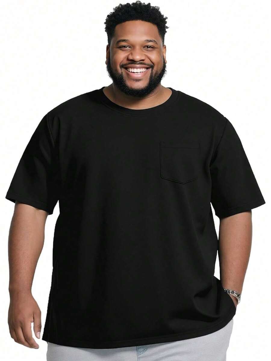 Big And Tall T-Shirts With Pocket For Men, S-5XL Plus Size Basic Short Sleeve Casual Tees For Work Daily - 黑色 - 查看 1