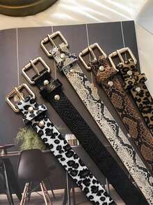 1 pieza Cinturón casual y minimalista para mujer, con estampado de serpiente, pitón, leopardo o vaca, de moda para uso diario - Multicolor - Ver 7