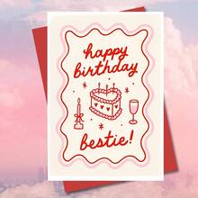 1pc Heartfelt Birthday Card For Bestie With Funny Love Poem, Pink & White Design - Ideal Spring Birthday Gift For The Best Friend, Bestie Birthday Card|Charming Aesthetic|Paper Card - Multicolor - View 1
