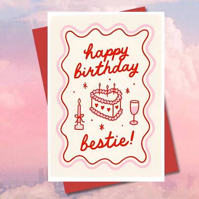 1pc Heartfelt Birthday Card For Bestie With Funny Love Poem, Pink & White Design - Ideal Spring Birthday Gift For The Best Friend, Bestie Birthday Card|Charming Aesthetic|Paper Card