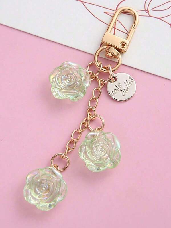 1pc Women's Elegant Minimalist Rose Flower Key Chain Small Round Pendant Accessory Fashion Bag Charm Car Accessories For Women Keychain For Bag