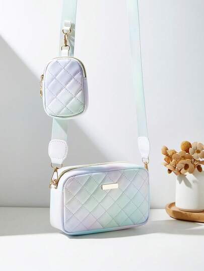 1个女孩迷你波浪纹压花字母收纳包，手机钱包零钱包