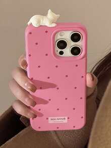 GUCADI 1pc Rose Pink Label Red Wave + Minimalist 3D Cat Dot + 3D Cute Cat Lying Soft Feeling Protective Phone Case Compatible With Apple IPhone 16/15/14/13/12 Series