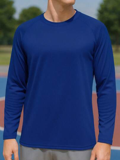 Men's Outdoor Sports Long Sleeve T-Shirt For Spring & Autumn, Back To School Campus Wear, Daily Commute & Casual Outfit, Easy To Put On/Off, Suitable For Gym, Running, Camping, Hiking And Various Outdoor Activities